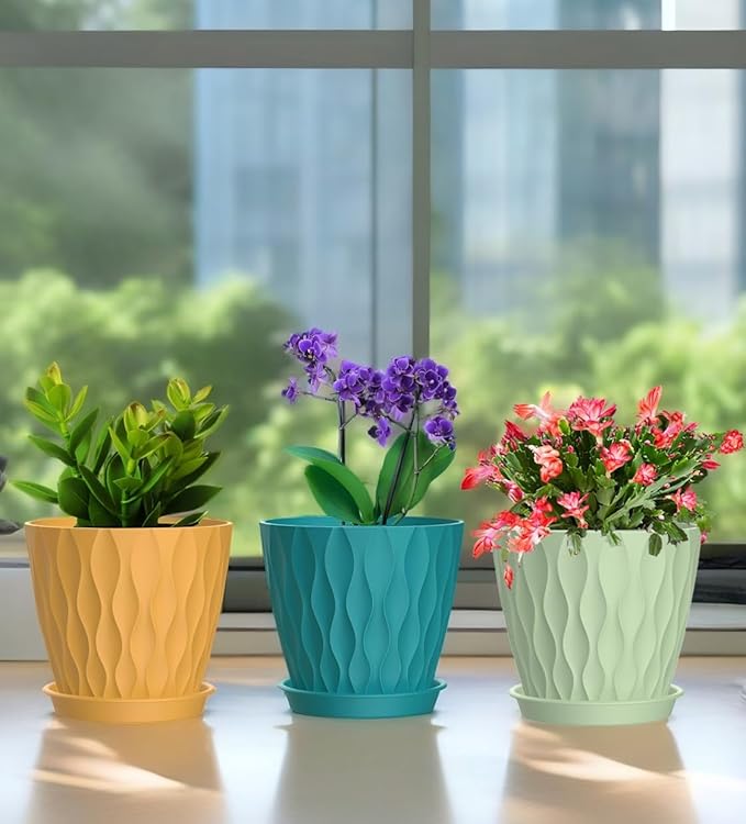 4 Inch Plant Pots, 6 Pack Indoor Flower Pots, Planters with Drainage Holes and Trays for Orchids, Violets, Succulents, Herbs, and Other Plants,Corolful