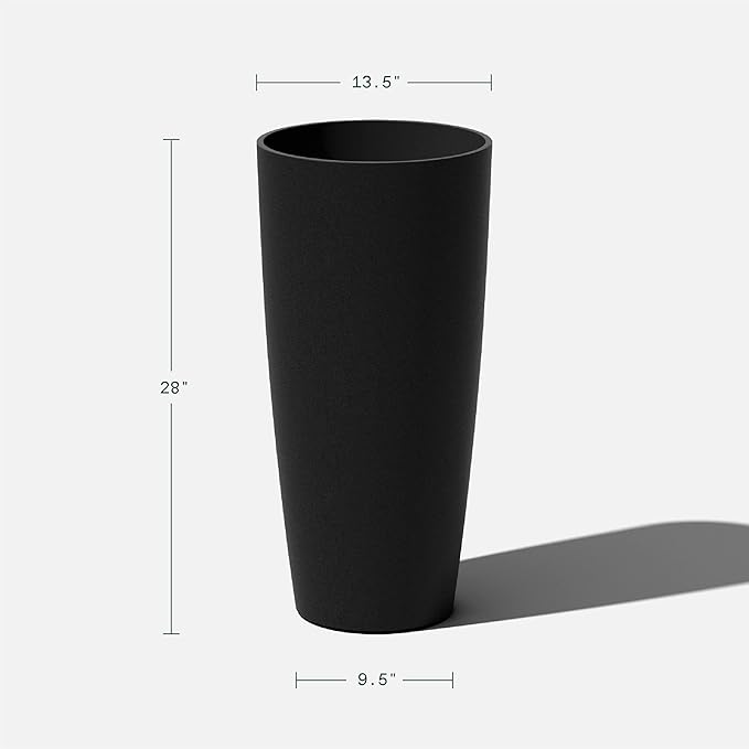 Veradek Vega Round Tall Planter Pots for Indoor/Outdoor Use | Made from Plastic - Stone Mix with Drainage Holes | Perfect for Small to Large Succulent Plants, Flowers, Modern Interior Plants