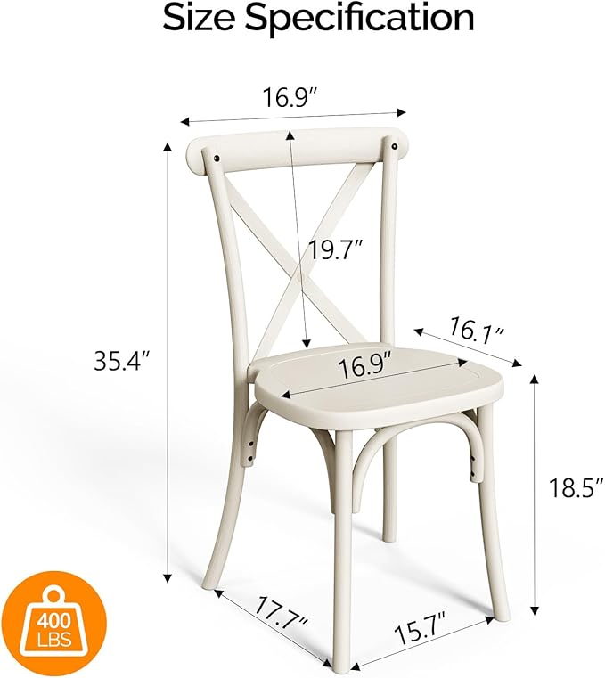 VINGLI Plastic Outdoor Dining Chairs Set of 6, Stackable Patio Cream White Dining Chairs with X Back, Waterproof Kitchen & Dining Room Chairs for Indoor-Outdoor, Capacity 400 lbs