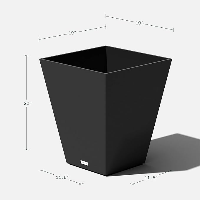 Veradek Nobleton Indoor/Outdoor Wide Square Planter (Black, 22" - 2 Pack with 2 Saucer Trays)