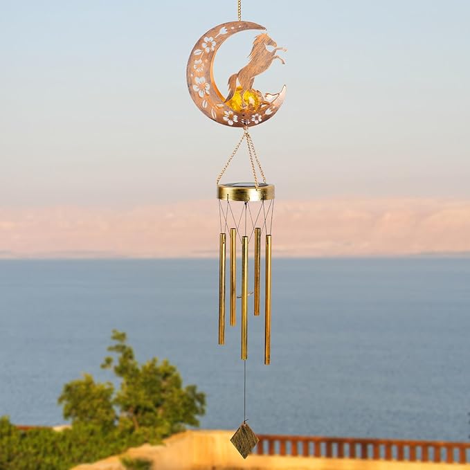 Moon Horsebird Wind Chime Outdoor, Handcrafted Metal Garden Wind Chimes with Horse & Bird Charms, Melodic Wind Bells for Patio Porch Decor, Weatherproof Gift for Equestrian & Nature Lovers