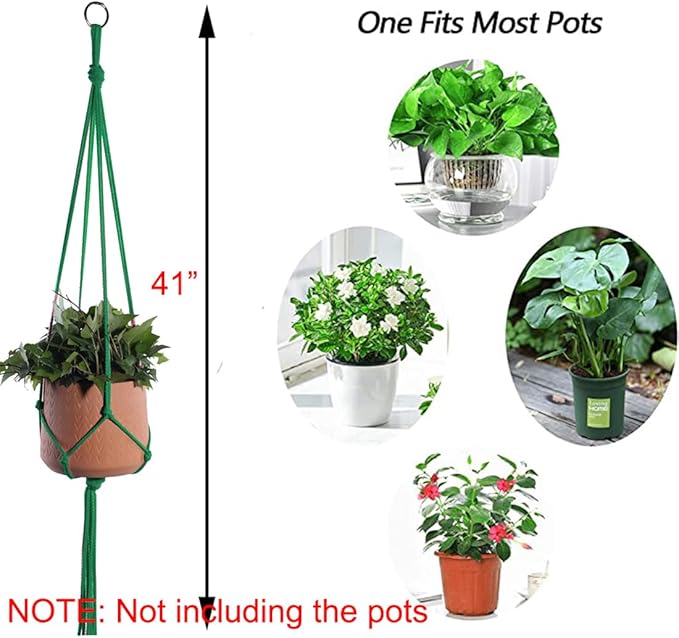 ELANE 6PCS Macrame Plant Hanger Indoor Hanging Planter Basket Decorative Tassels Flower Pot Holder for Indoor Outdoor Home Decor(6Pcs Green)