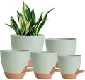 Plant Pots Indoor 7/6.5/6/5.5/5 Inch Self Watering Planters for Indoor Plants with Drainage Hole, Plastic Flower Pots for Succulents, African Violet (Green)
