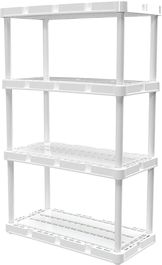 Gracious Living 3 Pack Light Duty Storage Shelves, Knect-A-Shelf 4-Shelf Ventilated Shelving Rack Organizer for Home, Garage, Basement & Laundry, White