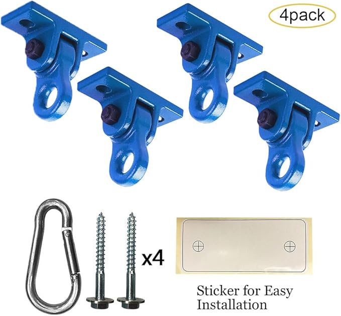Heavy Duty Blue Swing Hangers Screws Bolts Included Over 5000 lb Capacity Playground Porch Yoga Seat Trapeze Wooden Sets Indoor Outdoor (4 Pack)