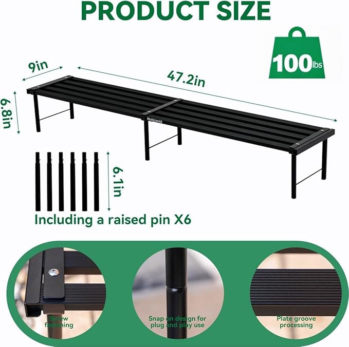 Metal Plant Stand, Rust-proof Aluminum Flower Pot Stand, Heavy Duty Planter Display Shelving for Patio Balcony Garden Living Room Decorative (Black, 47.2 Inch)