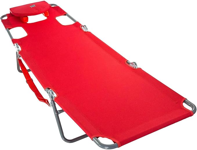 Ostrich The Original Chaise 72 x 22 Inch Lounge Portable Reclining Lounger, Outdoor Patio, Beach, Lawn, Camping, or Pool Tanning Chair, Red