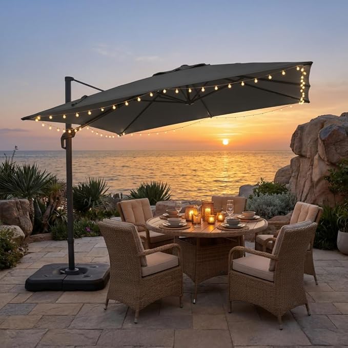 HOTEEL10x10ft Patio Umbrella Cantilever Umbrellas - Upgrade and Intensify - 360 Rotation and 5 Angles Adjustment - Aluminum Offset Pool Umbrella Outdoor Umbrellas for Patio Garden Pool