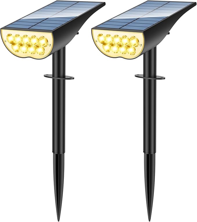 Solar SpotLights Outdoor Waterproof, Solar Lights Outdoor IP65 Waterproof, 3 Brightness Modes Dusk to Dawn Solar Landscape Lights for Yard Garden Pathway Tree Decoration, Warm White, 2 Pack