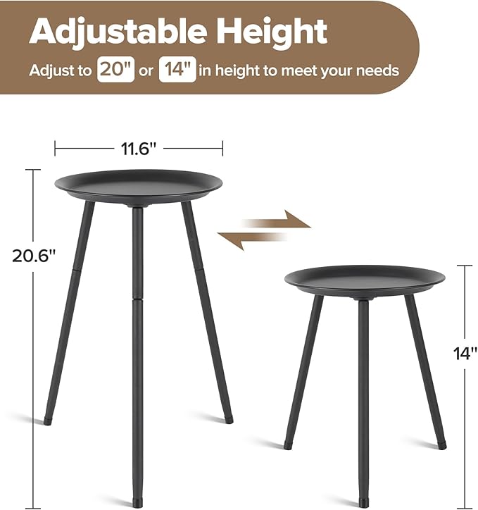 Tall Plant Stand Indoor, Metal Mid Century Indoor Plant Stands, Adjustable Height Plant Table for Flower Pots, Stable Plant Holder with Raised Design, Small Side End Table Black, 11.6"x20.6"