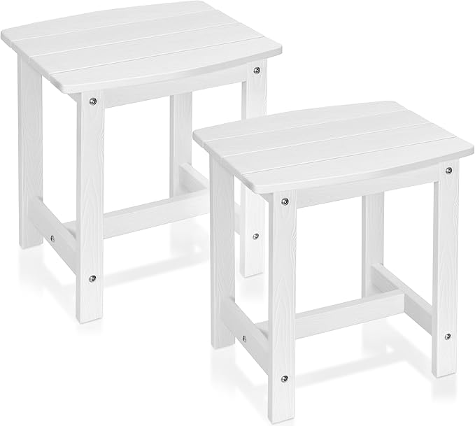 Y&M Outdoor Side Table, HIPS Adirondack Small Single Table, Waterproof Square Outside Table, Balcony Modern End Tables for Patio, Pool, Beach, Porch, Deck, Indoor or Outdoor Use (White, 2 Pack)