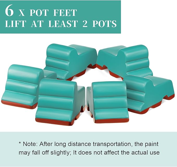 Kigeli 6 Pcs Resin Garden Pot Feet for Outdoor Planters 3 Inch Long 1.5 Inch Tall Flower Handmade Elevator Plant Feet Frost Proof Lifter for 14-20 in Pot(Blue)