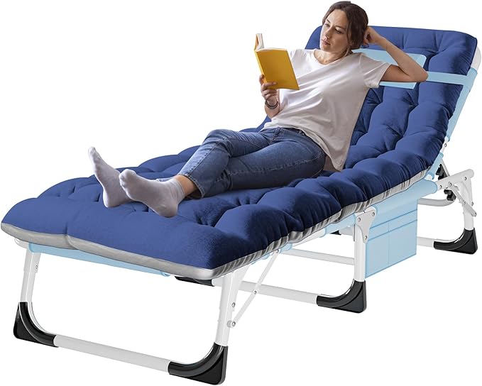 ABORON Heavy Duty Tanning Chair, Outdoor 5-Position Folding Chaise Lounge Chair with Pad, Portable Beach Lounge Chair for Outdoor Sunbathing Patio Pool Lawn Deck Poolside
