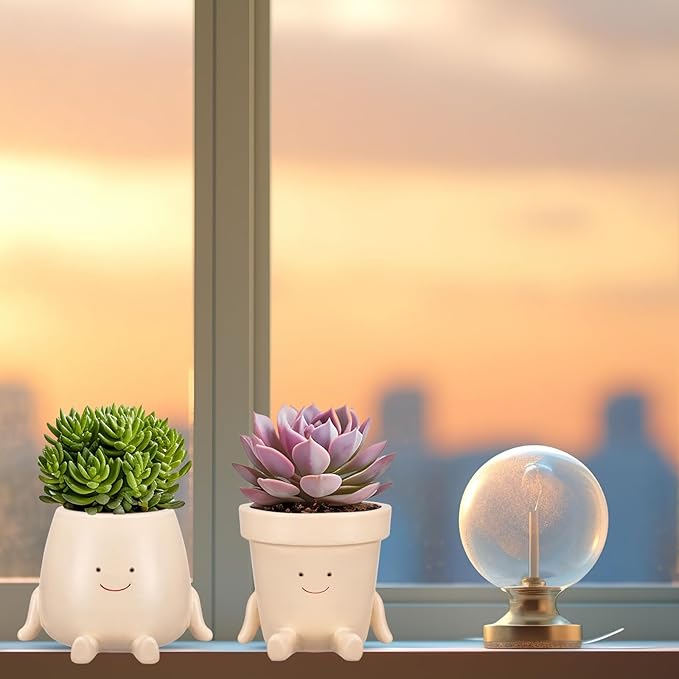 Domensi 2 Pcs Swing Hanging Planter Cute Smile Flower Face Pot Indoor Outdoor Pots for Succulent String of Pearls Plants Plant Ideal Gifts for Christmas Birthday(Sit Mixed Shapes,Small)