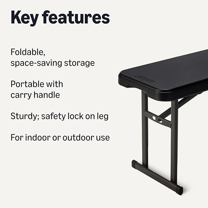 Amazon Basics 6ft Folding Bench for Indoor & Outdoor Use with Carrying Handle, Black