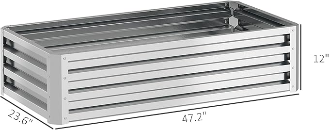 Outsunny Galvanized Raised Garden Bed, 4' x 2' x 1' Metal Planter Box, for Growing Vegetables, Flowers, Herbs, Succulents, Silver