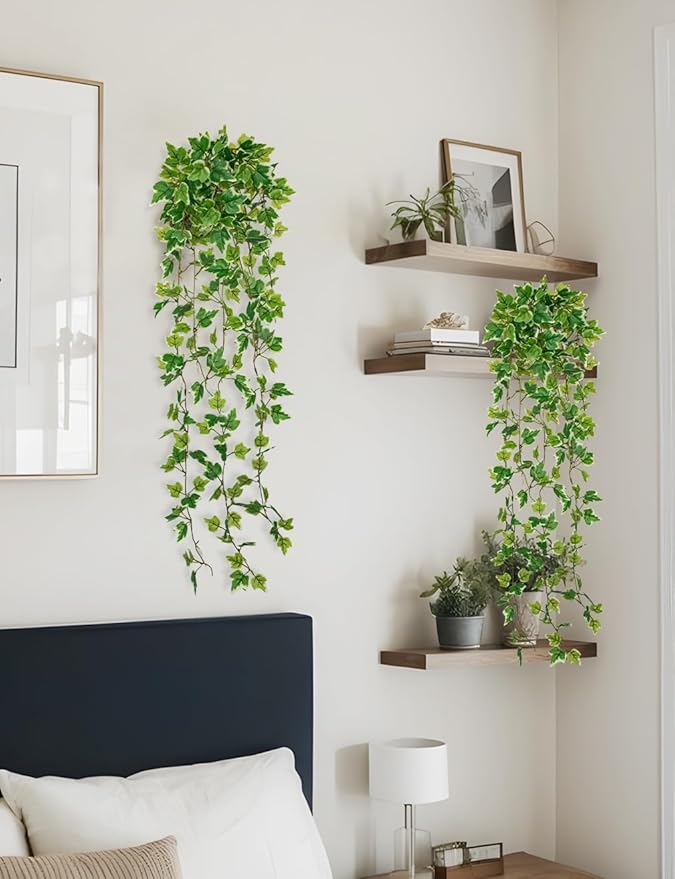 Hollyone 2pcs Artificial Hanging Plants 31" Fake Ivy Vine Faux Ivy Leaves Hanging Plant Greenery for Wall House Room Patio Indoor Outdoor Home Shelf Office Wedding Decor