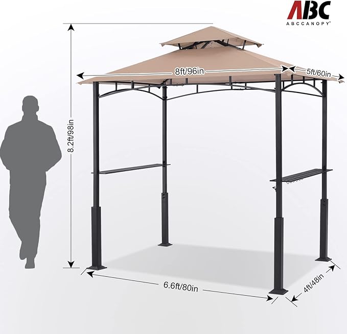 ABCCANOPY 8x5 Grill Gazebo - Outdoor BBQ Canopy Shelter with Led Light for Patio Backyard Grilling (Khaki)