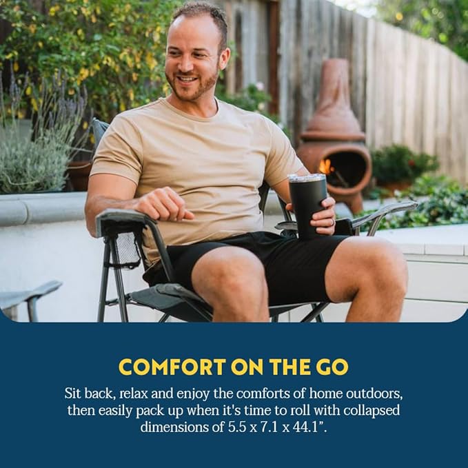 GCI Outdoor Comfort Pro Camping Chair | Collapsible Folding Chair with Durable Armrests, Drink Holder & Portable Carry Bag — Heathered Royal