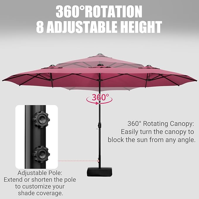 LEVELEVE 14FT Double-Sided Patio Umbrella with Base Included, Large Outdoor Rectangular Market Umbrella for Backyard, Poolside, Lawn & Garden,Red