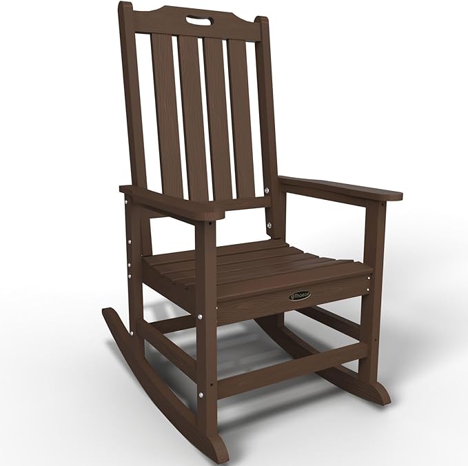 Oversized Rocking Chair, Outdoor Rocking Chair for Adults, All Weather Resistant Porch Rocker for Lawn Garden, Brown