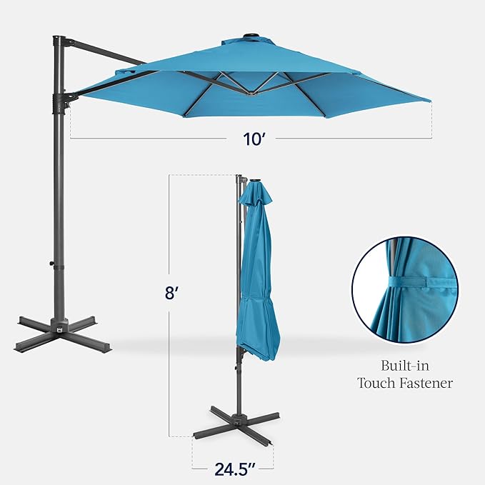Best Choice Products 10ft Offset Cantilever Hanging Market Patio Umbrella, Smooth 360° Rotation, 8 Sturdy Ribs, Easy Adjustment - Sky Blue