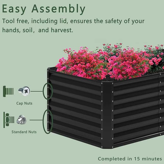 4x2x2FT Galvanized Raised Garden Bed,Planter Raised Beds-Metal Garden Box,Large Plant for Outdoor Planting, Vegetables Bed，Flower,herb-Black