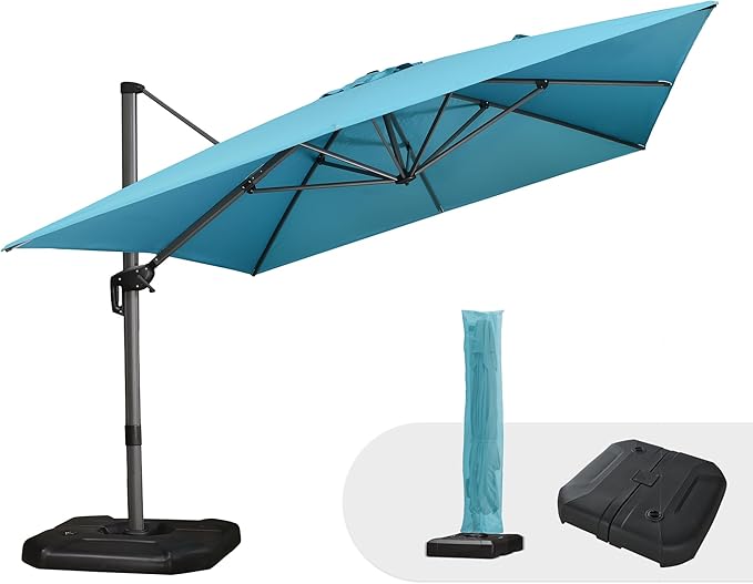 PURPLE LEAF 10'×13' Patio Umbrella with Base Included and Cover Outdoor Umbrella with Cover Extra Large Heavy Duty Cantilever Umbrella Turquoise Blue