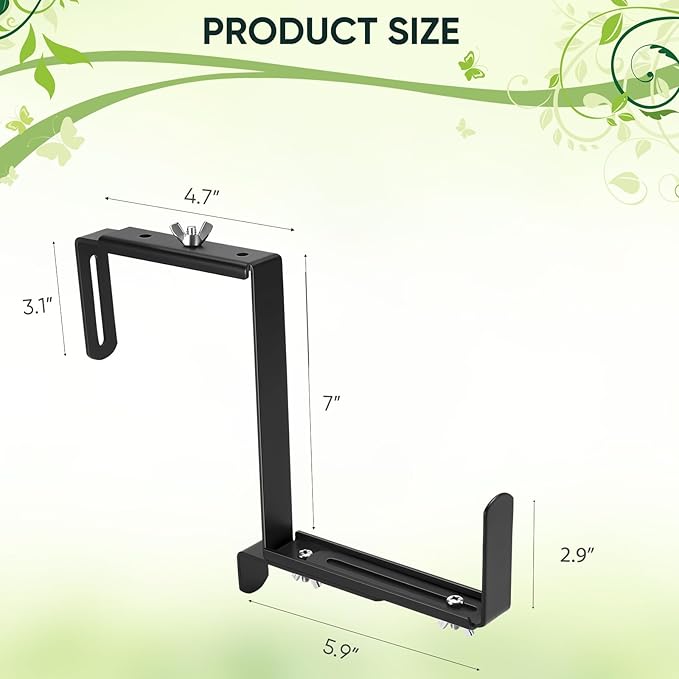 Planter Box Brackets, Adjustable Window Box Brackets for Deck Railing, No Drill Flower Box Bracket for Outdoor Planters-2 Pack