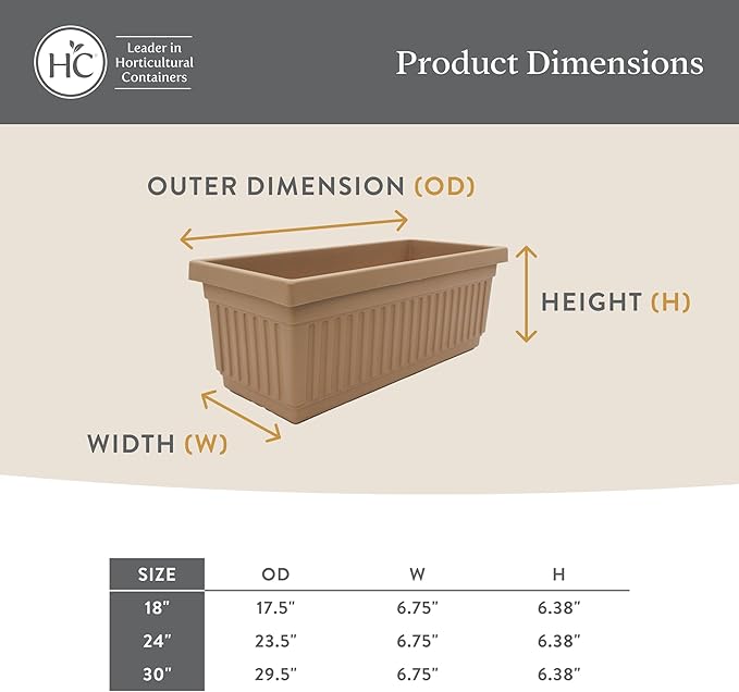 The HC Companies 30 Inch Venetian Window Planter Box with Drainage Plug, Lightweight UV-Resistant Plastic Indoor & Outdoor Planters, 2-Pack Flower Box for Garden & Home Decor, Warm Gray
