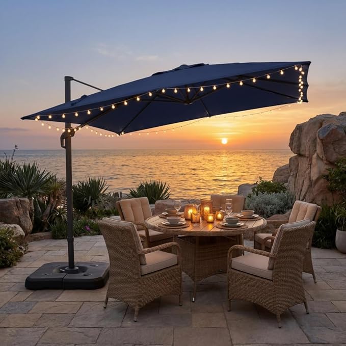 HOTEEL10x10ft Patio Umbrella Cantilever Umbrellas - Upgrade and Intensify - 360 Rotation and 5 Angles Adjustment - Aluminum Offset Pool Umbrella Outdoor Umbrellas for Patio Garden Pool