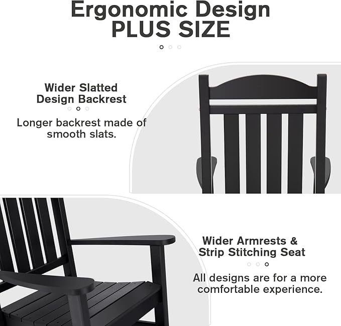 Devoko HDPE Rocking Chair Plastic Outdoor Indoor Patio Rocker Chair High Back All Weather Rocker for Patio Backyard Porch Garden (Black)
