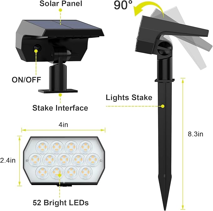 Solar Spot Lights Outdoor Waterproof IP65, [6 Pack/65 LED] 2-in-1 Solar Landscaping Spotlights, 3 Lighting Modes Solar Powered Garden Flood Light for Patio Pathway Driveway Yard Pool (Warm White)