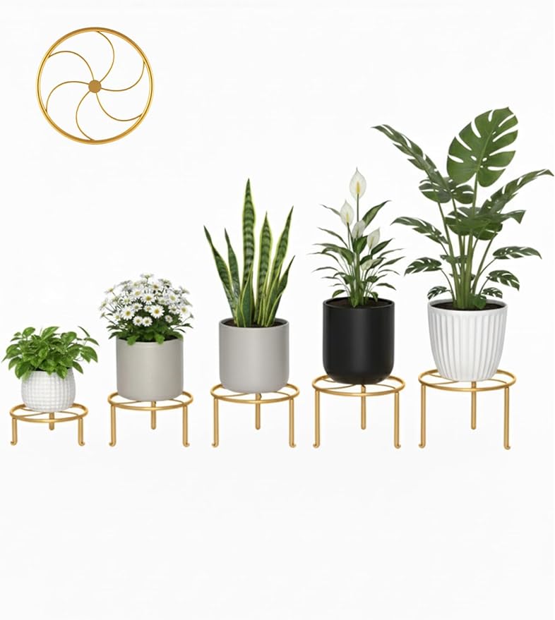 5 Pack Metal Potted Plant Stand Anti-Rust Iron Flower Pot Stands Outdoor Plant Holder,Short Samll Flower Pot Holder Large Rustproof Iron Garden Container