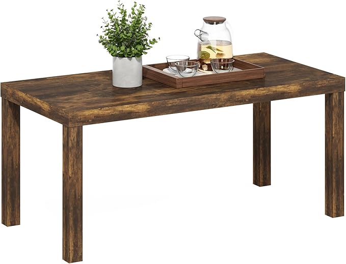 Furinno Classic Coffee Table, Modern Rectangle Coffee Table with 1.8" Triple Thick Tabletop, Side Table, Toolless Assembly, for Living Room, Home Office, Amber Pine