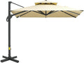 Outsunny 10ft Offset Patio Umbrella, Hanging Cantilever Umbrella, Square Shape, Aluminum Cross Base, Tilt, 360-Degree Rotation