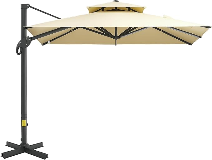 Outsunny 10ft Offset Patio Umbrella, Hanging Cantilever Umbrella, Square Shape, Aluminum Cross Base, Tilt, 360-Degree Rotation