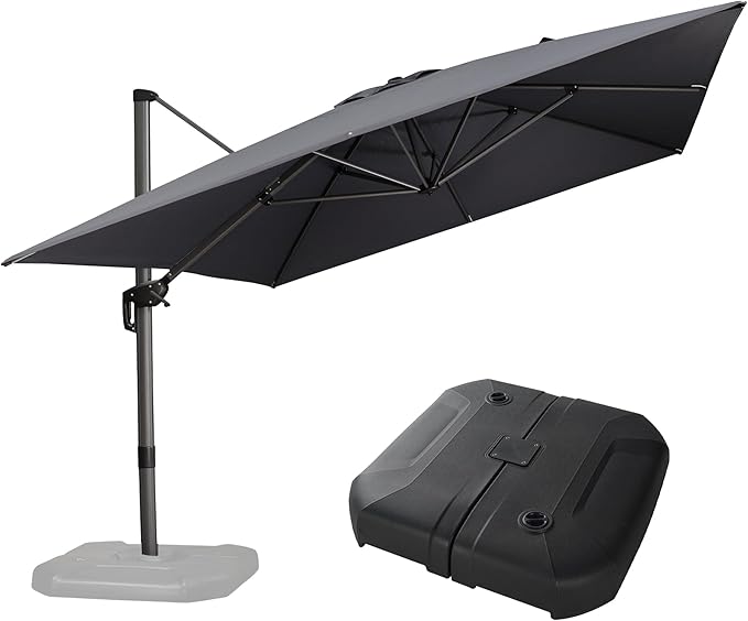 PURPLE LEAF 10' X 13' Patio Umbrella with Base Outdoor Cantilever Rectangle Offset Umbrella with 360-degree Rotation for Garden Deck Pool Patio Grey