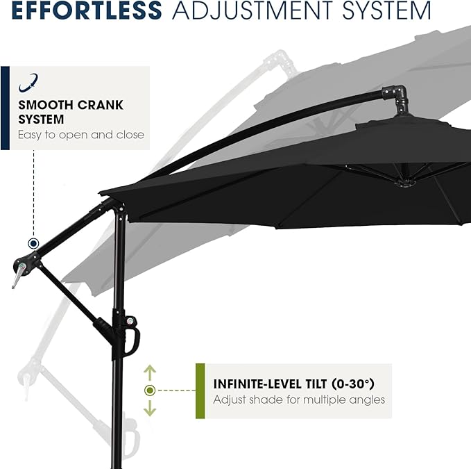 wikiwiki 10ft Patio Umbrella with Base Included, Outdoor Offset Cantilever Umbrella with Sandbag Base for Backyard, Garden and Pool, Easy to Tilt and Crank, Black