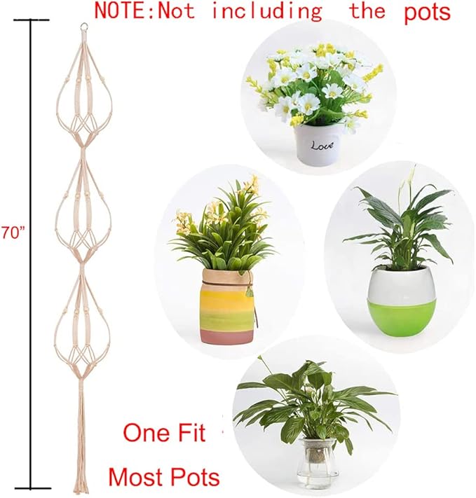 ELANE 2PCS 3-Tier 70" Macrame Plant Hangers Basket Plant Hanger Indoor Outdoor Hanging Plant Holder for Stand Flower Pots Decorations
