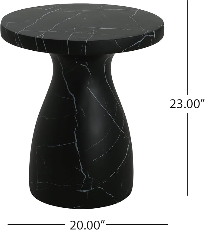 Christopher Knight Home Jayme Outdoor Side Table, Round Top Patio End Table Garden Stool, Lightweight Concrete Decorative Accent Table for Patio Balcony Beach Pool Side, Black Marble Finish