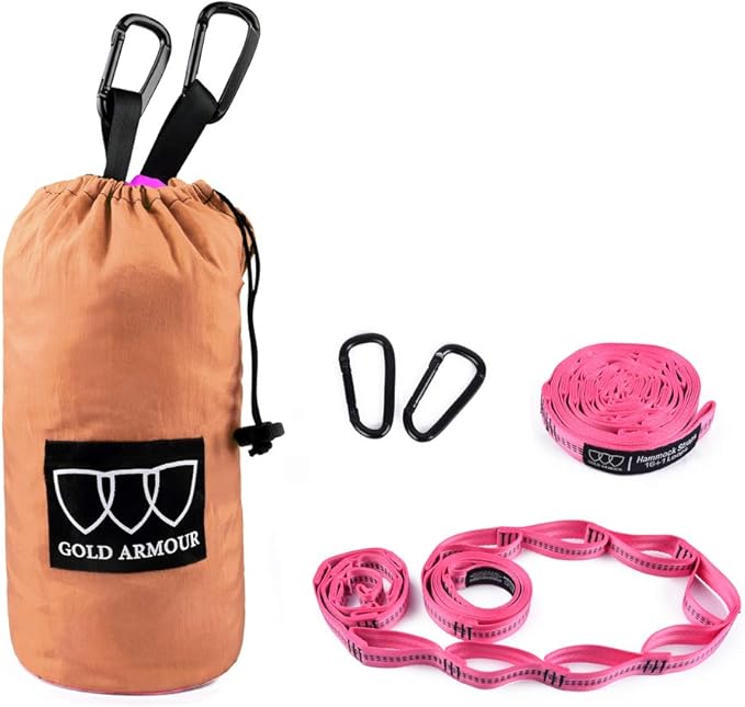Gold Armour Camping Hammock - XL Double Hammock Portable Hammock Camping Accessories Gear for Outdoor Indoor with Tree Straps, USA Based Brand (Peach and Pink)