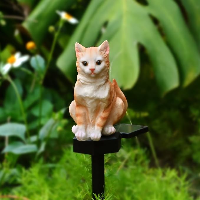 Cat Solar Light Ornaments Garden Decor Outdoor Lawn Decorations Cute Animal Stake Patio Yard Statue Waterproof Tabby Gifts for Lovers