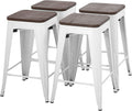FDW Metal Bar Stools Counter Height Barstool Stackable Barstools Indoor Outdoor Patio Bar Stool Home Kitchen Dining Stool Backless Bar Chair (White with Wood, 24")