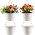 Hanging Planters 10 Inch, 4 Pcs Flower Pots with Drainage Hole, Self Watering Hanging Basket for Indoor Outdoor Plants, Decor, White