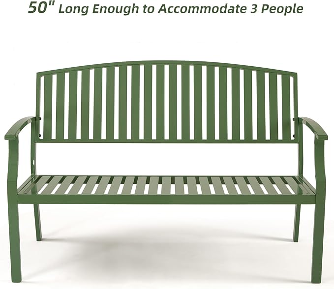 Outdoor Bench Weatherproof Aluminum Patio Garden Bench, Patio Loveseat for Porch Garden Lawn Backyard Park Balcony (Green)