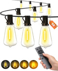 Outdoor Patio String Lights: 50Ft 15M Outside Waterproof Light - Remote Dimmable ST38 Shatterproof Bulb Connectable Hanging Outdoor Electric Lighting - Backyard Yard Gazebo Porch Party
