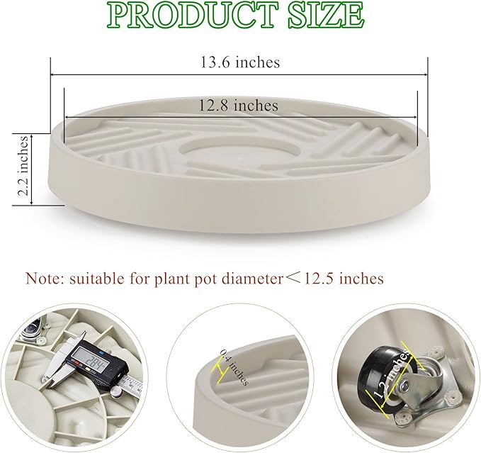 2 Pack Plant Caddy with Wheels, 14" Rolling Plant Stand 165 LBS Heavy Duty with Hidden 360 ° Rotating Silent Wheel Wheels for Outdoor Indoor Large Plant Pots, Flower Pot, Patio