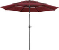 Yaheetech 3 Tier Patio Umbrella 10ft Vented Outdoor Large Market Table Umbrella with 8 Sturdy Ribs & 1.5" Umbrellla Pole, Double-layer Cloth & Push-button Tilting & Crank for Pool/Garden/Lawn Burgundy