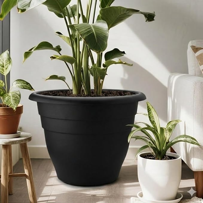 20 Inch Large Plant Pots Outdoor,6 Pack Black Plastic Planters with Drainage Holes,Heavy Duty Lightweight Flower Pots for Trees,Fiddle Leaf Fig,Palm,Patio & Garden